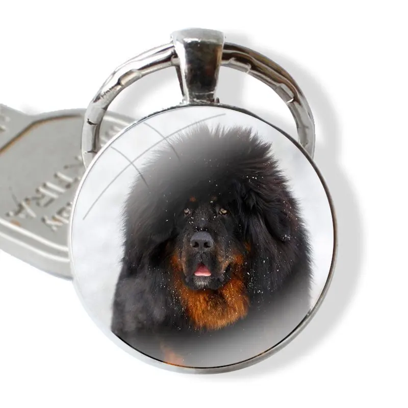 Tibetan Mastiff dog Keychain Handmade Glass Cabochon Key Ring Holder Pendant Key Chains