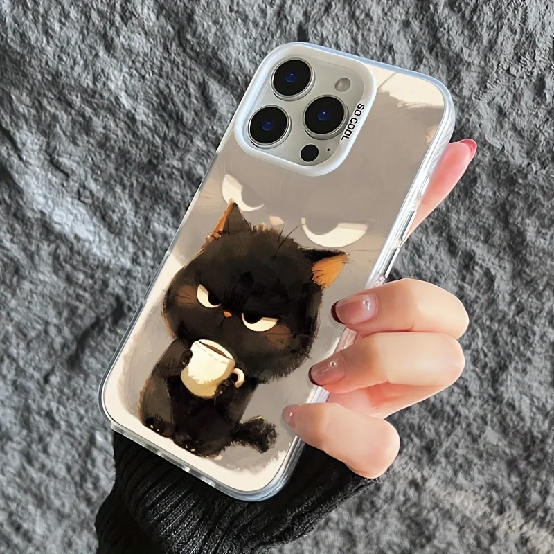 

Stylish black cat pattern phone case for iPhone 16 15 14 13 12 11 Pro/ Max /Plus shock-proof rear cover anti-fingerprint