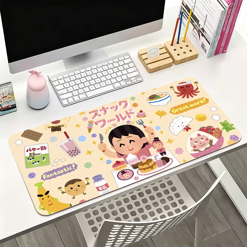 Art Creative Girl L-Irasutoya Mouse Pad Large Non-Slip Waterproof Mat Stitched Edge Keyboard Pad for Gaming Daily Office