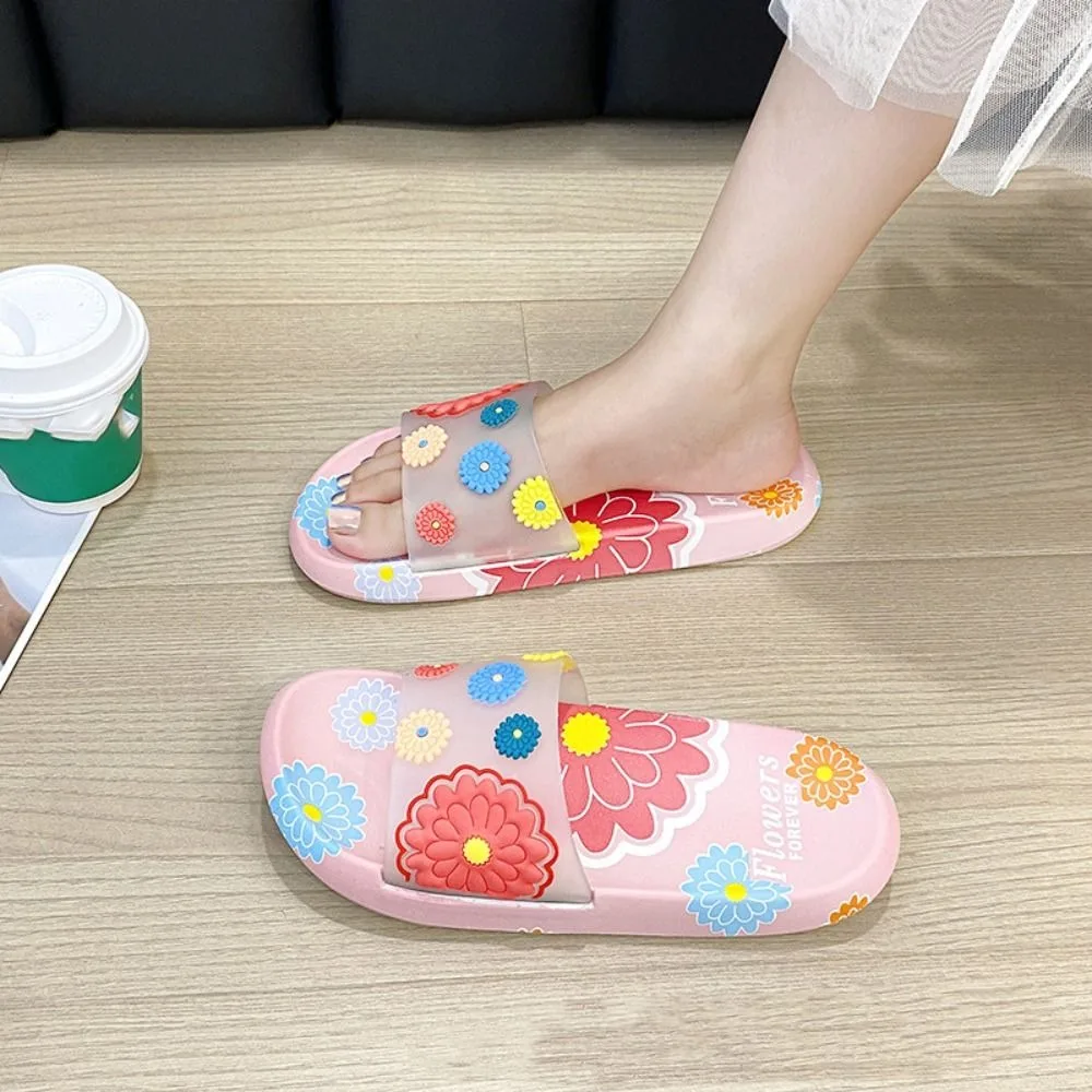 

Повседневные нескользящие тапочки с цветочным принтом, тапочки на мягкой подошве из ПВХ на плоской подошве, женские милые пляжные шлепанцы с цветочным принтом, летние сандалии