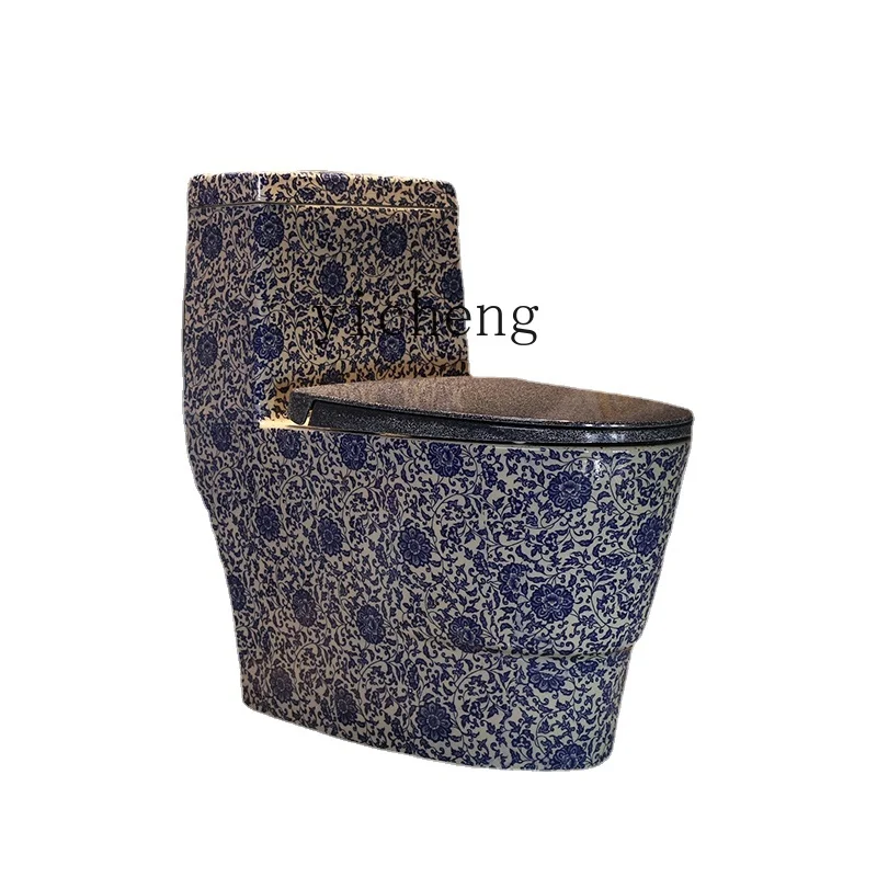 YY Blue and White Porcelain Chinese Art Pottery Toilet Household Toilet Siphon