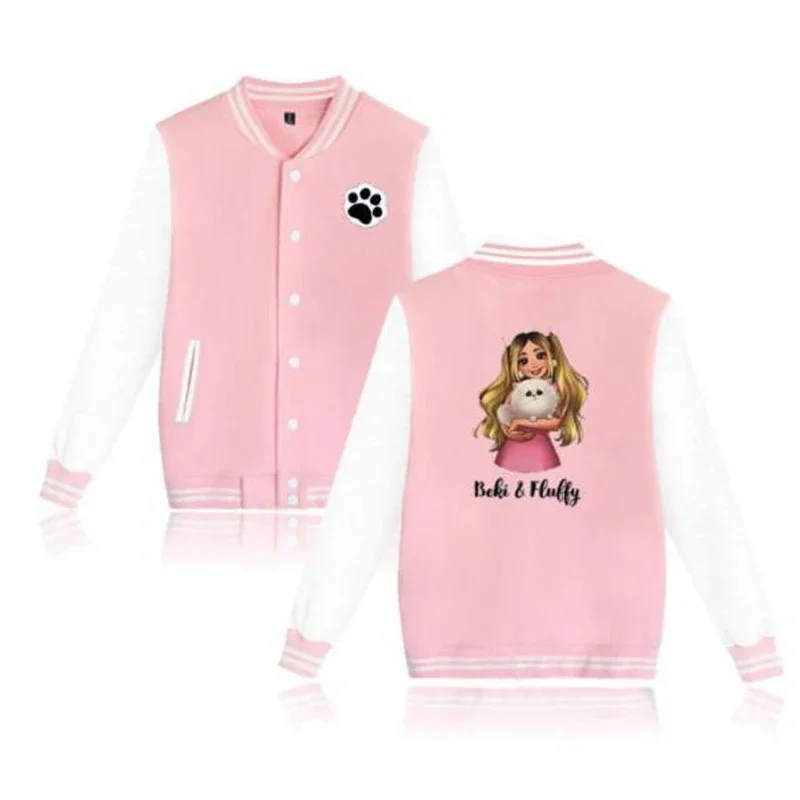 Rebekah wing merch Beki & fluffy baseball uniform fleece jacket women men streetwear hip hop long sleeve pink hoodie sweatshirt