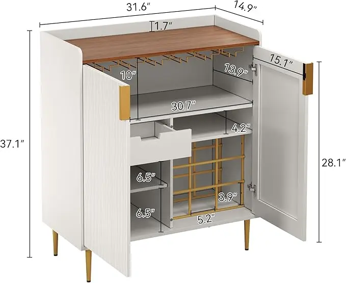 Sideboard Buffet Cabinet with Fluted Texture, Modern Coffee Bar Cabinet with Wine Rack&Drawers, Black Liquor Cabinet