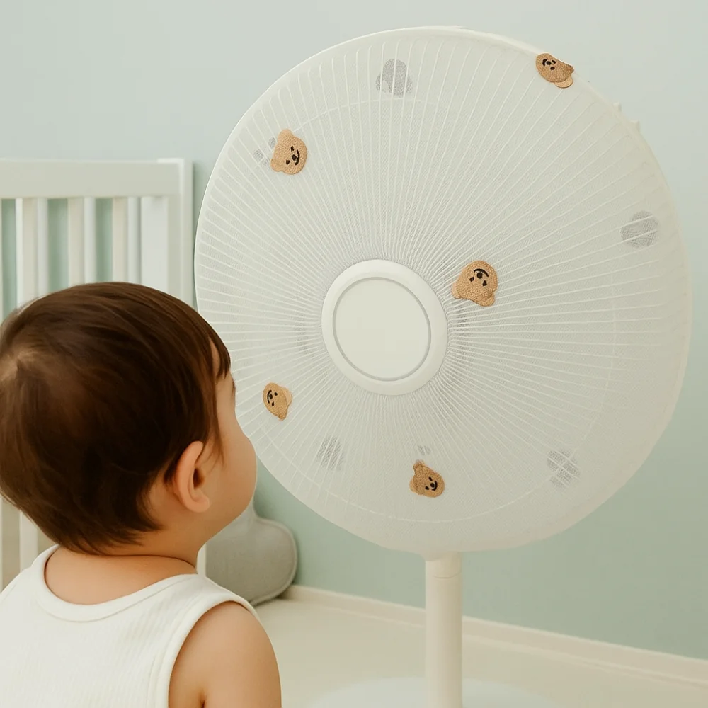 Waterproof Round Electric Fan Cover Anti-pinch Bear Embroidery Fan Dustproof Covers Finger Protector Universal