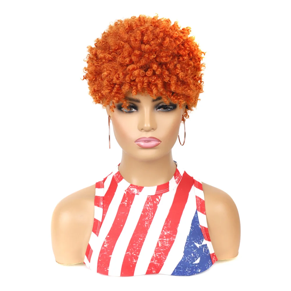 OUCEY Synthetic Hair Wigs for Women Afro Kinky Curly Short Wigs for Black Women Cheaper Natural Wig Orange White Wig Female