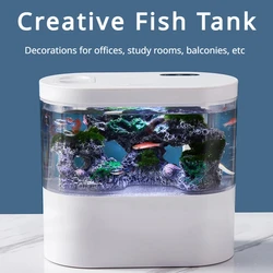 Creative LED Light Small Aquarium Desktop Decoration Mini Fish Tank Ecological Landscape Design Betta Fish Tank Accessories