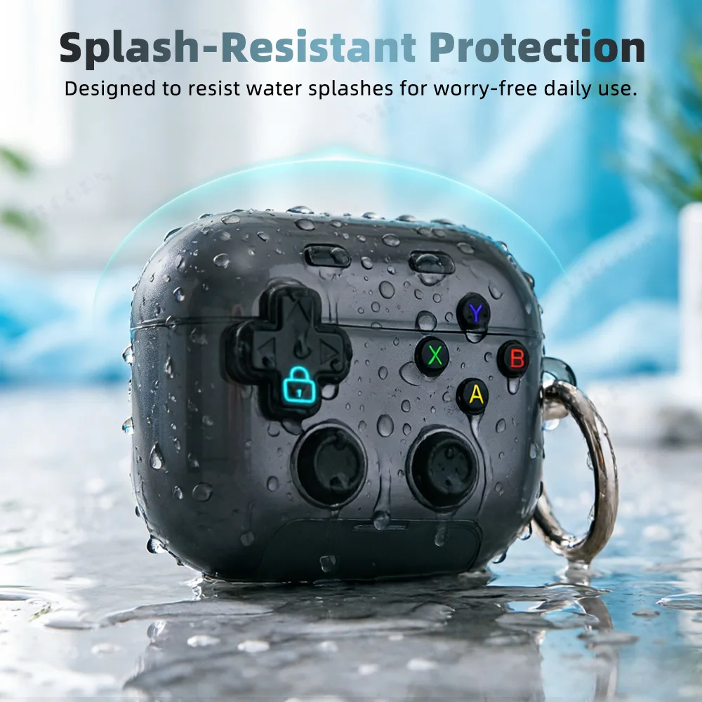 Headphones Protective Case for AirPods Pro 3/Pro 2/4 Transparent Gamepad Design Headphones Case with Phone Holder Keychain view 5