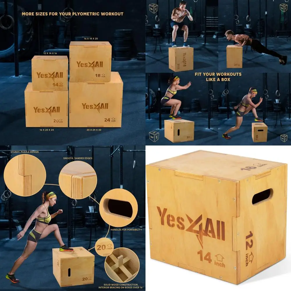 Plyo-Box, 3-in-1 Holz-Box für Sprungübungen im Heim-Fitnessstudio, 450 lbs Boxen zum Aufspringen mit Glatten Kanten & Breiten Eingebauten Griffen zum Springen, Str
