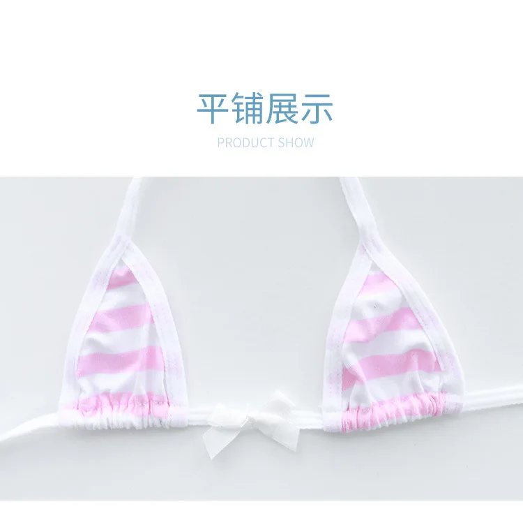 Japanese Sexy Lingerie Lolita Kawaii Blue Pink White Striped Mini Bikini Adult Cosplay Erotic Costumes Bra Women Uniform Cosplay