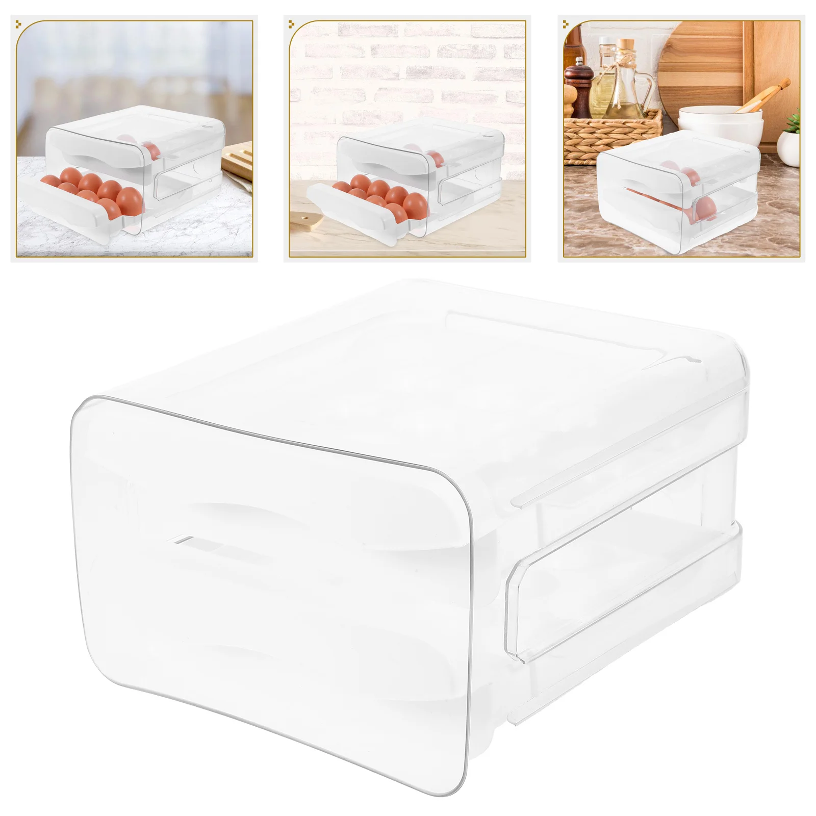

32 Grids Double Layer Transparent Storage Box With Lid Refrigerator Egg Holder Organizer Countertop Kitchen Drawer Egg Tray