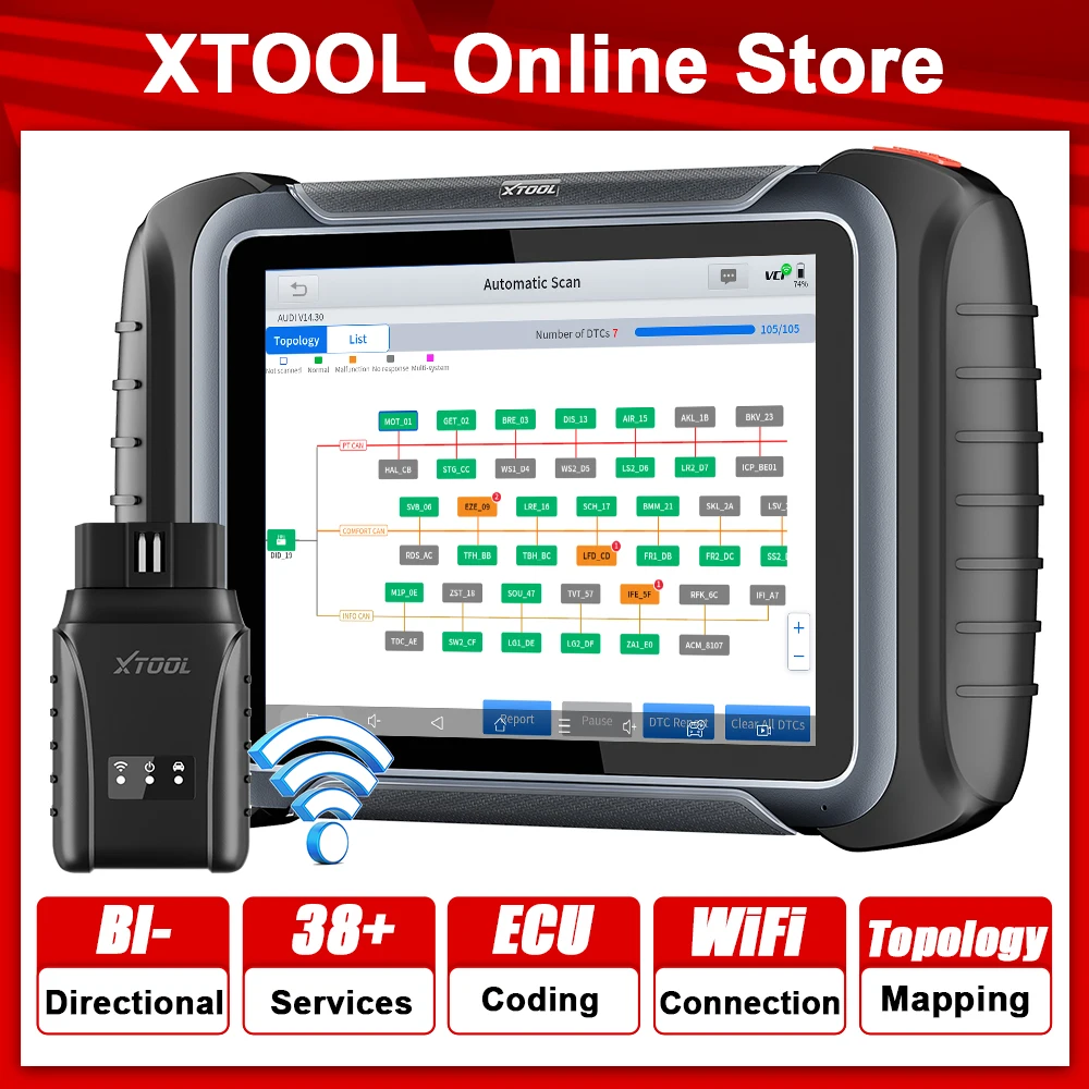 

Диагностический инструмент для всех систем XTOOL D8W Wi-Fi OBD2, обновленный D8BT, Топологическая карта, программирование ECU, программирование ключа CAN FD DoIP