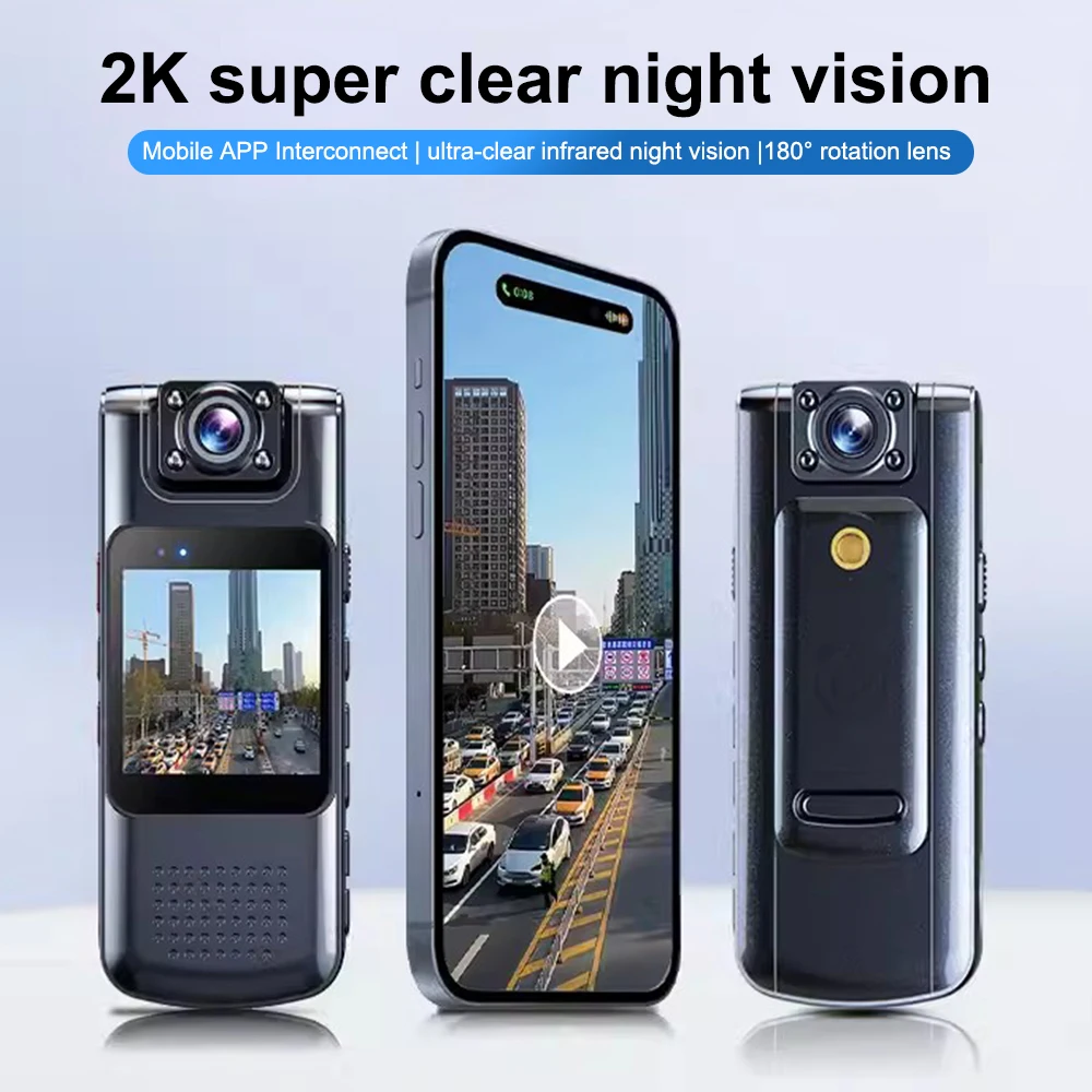 HD 2K Mini Camera Driving Recorder Handheld Back Clip Law Enforcement Instrument BodyCam Lnfrared Night Vision Portable Camera