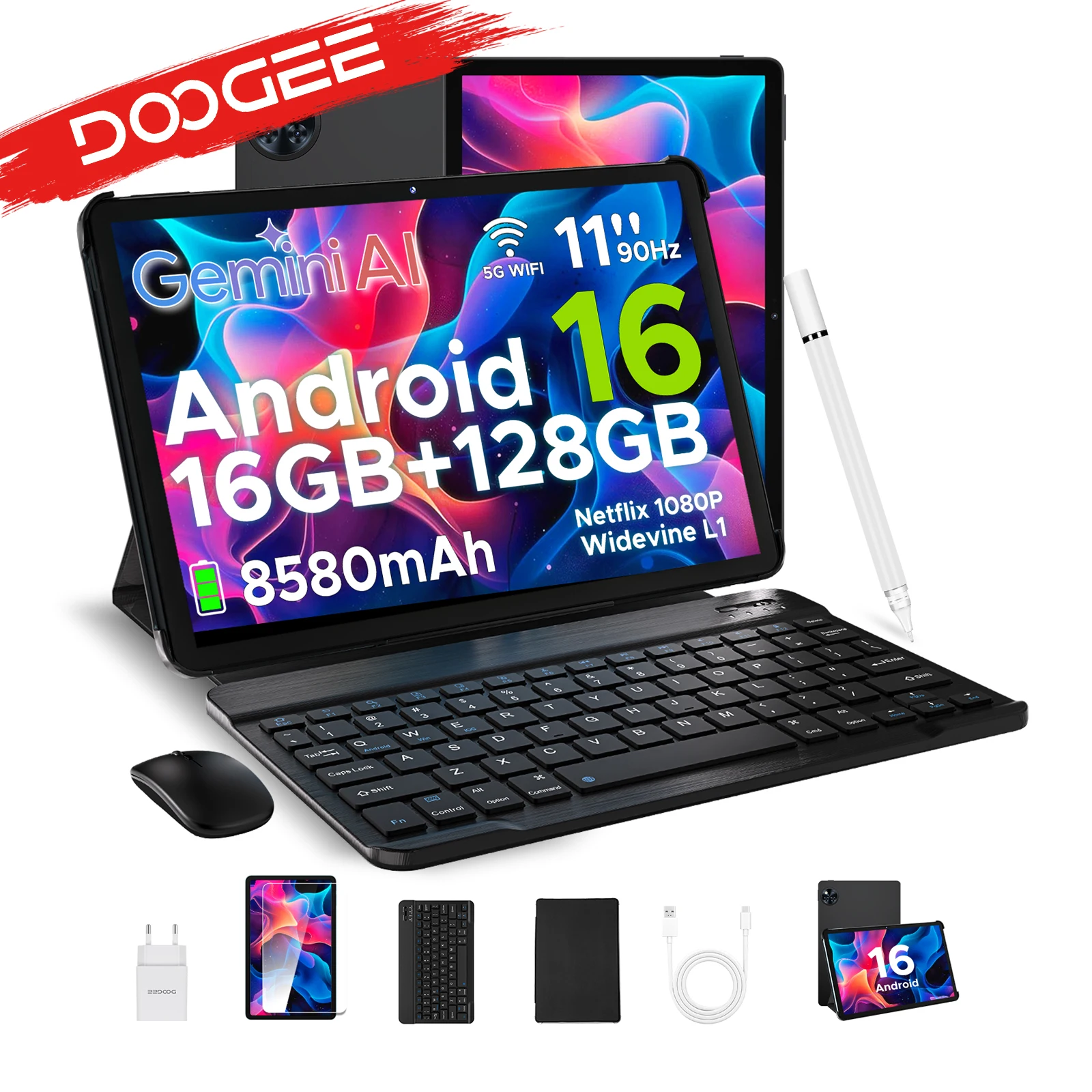 DOOGEE U11 Android 16 Tablet 11" Ultra-clear 90Hz Display 4GB RAM 128GB ROM 8580mAh Battery Dual Speaker Supports Widevine L1