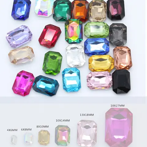 24-colors Rectangle fancy Glass stone pointed back foiled crystal rhinestone Jewels Counter decorations clothes shoes bags Gems