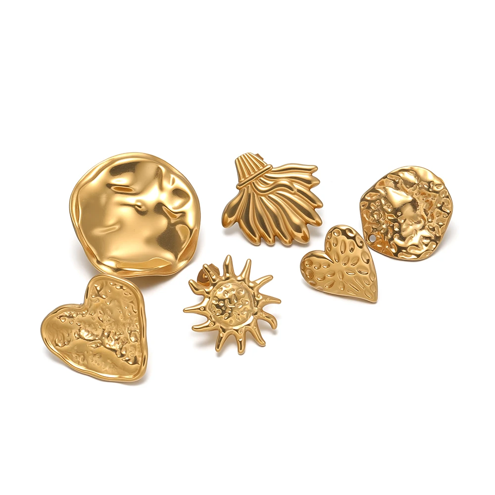 6Pcs Stainless Steel Sun Heart Irregular Ear Studs with Earring Base Posts for DIY Jewelry Making Findings Supplies Wholesale