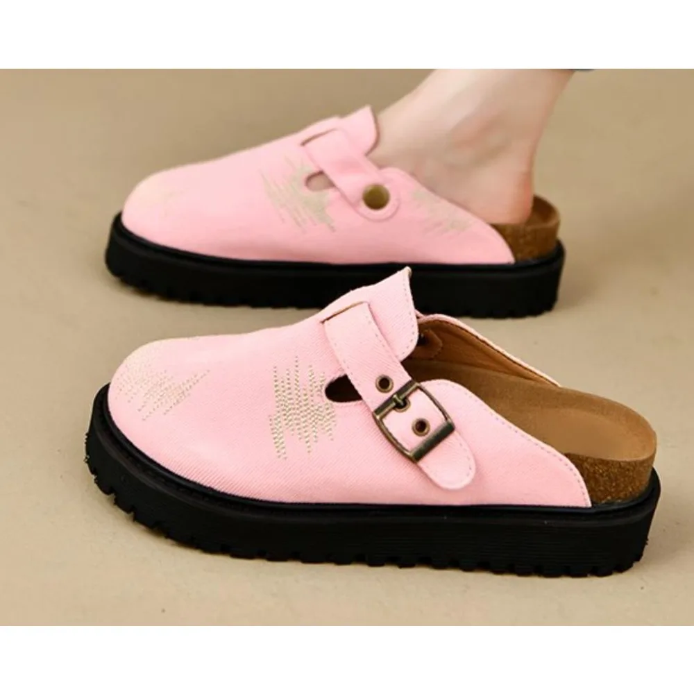 2025 Spring Women's Closed Toe Slippers Suede Leather Clogs Sandals For Women Retro Fashion Garden Mule Clog Slides