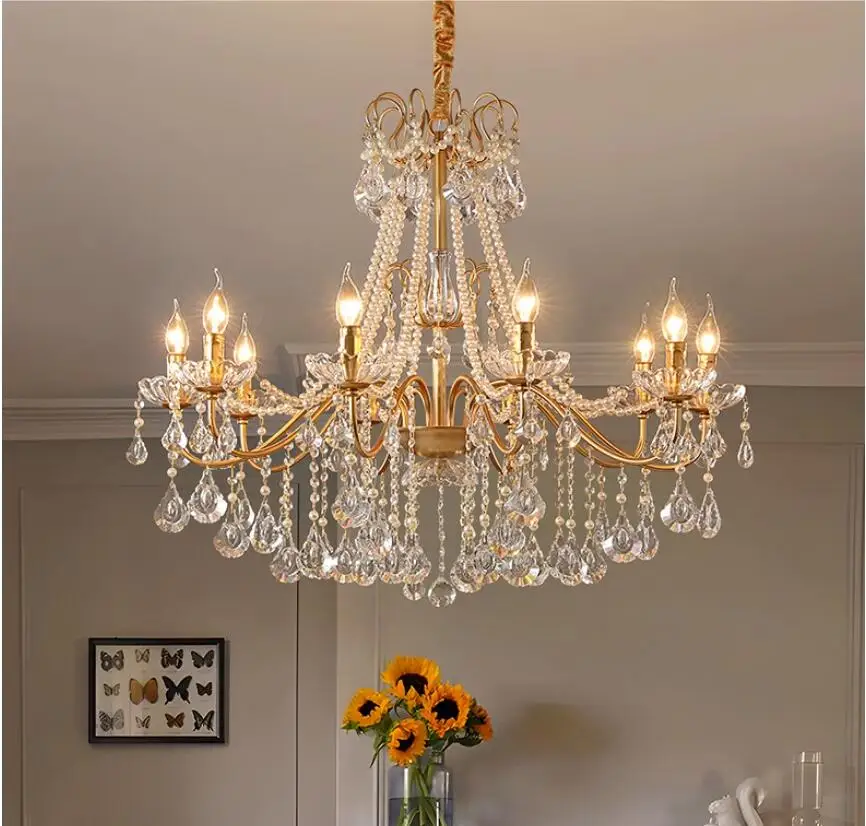 Modern Style Crystal Candle Chandelier Luxury Golden Iron Deco Hanging Light For Living Room Model Living Room Lamp Luminaire
