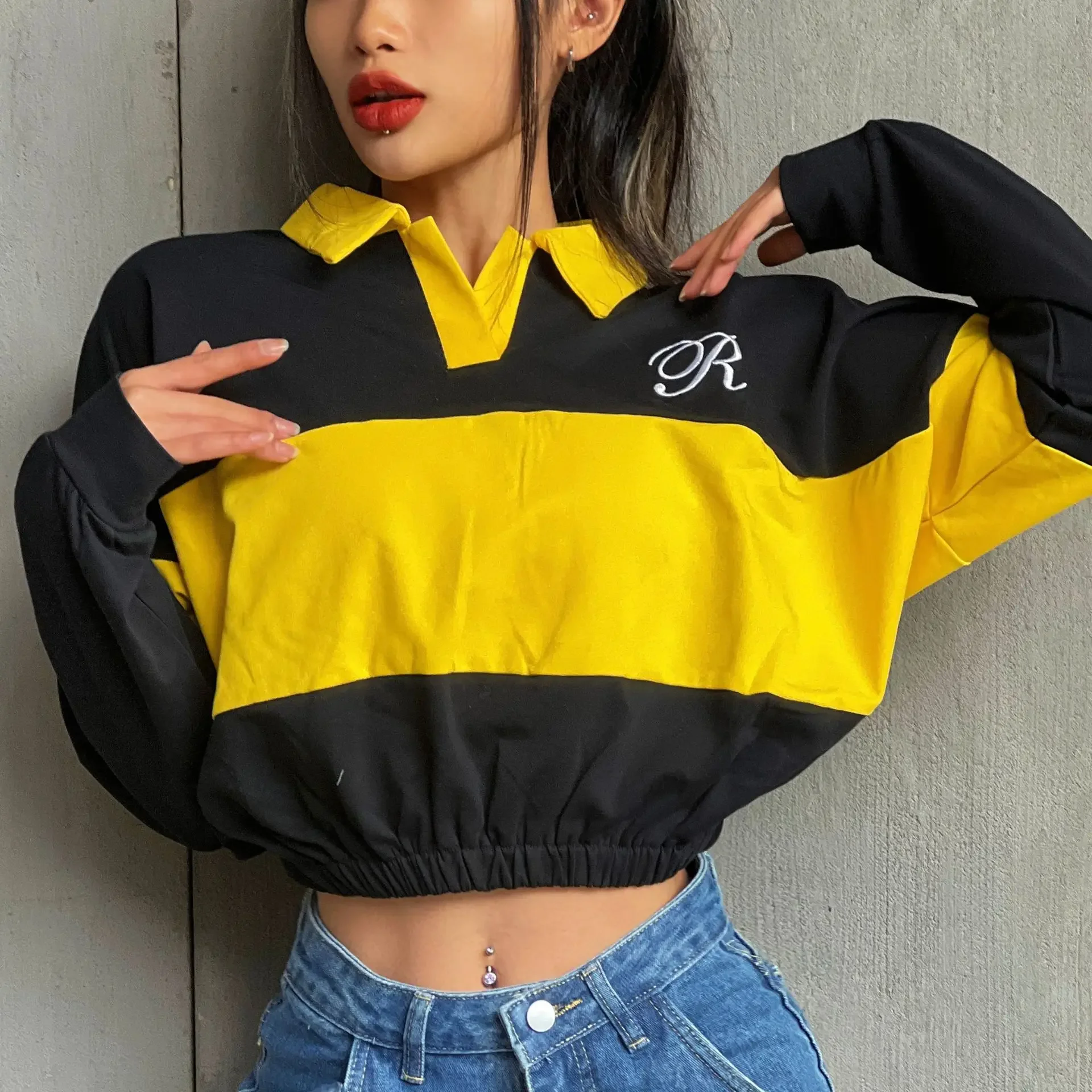 

Fitness Yoga Long Sleeve Outer Wear Women's Cotton Sports Dance Loose Casual Short Swe ater Sunscreen Trendy Fan