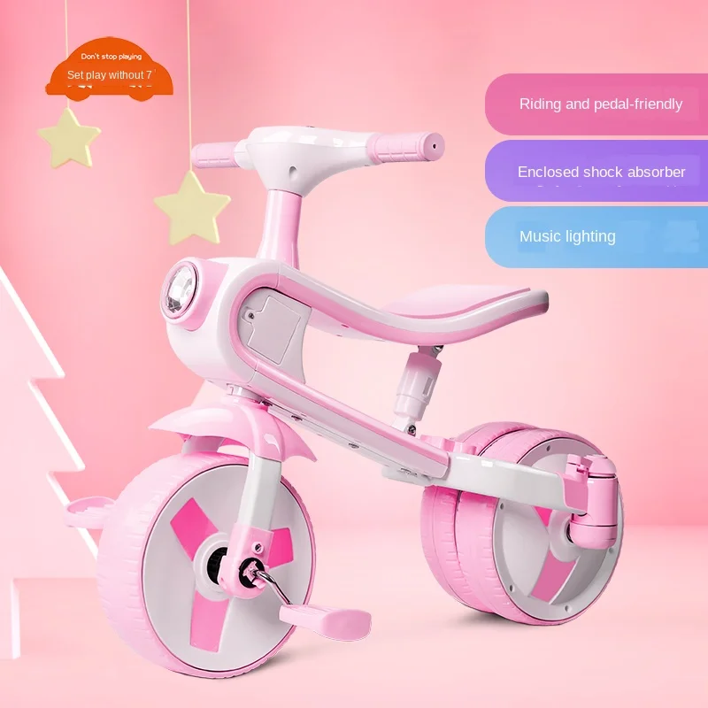 Bicicleta triciclo infantil, deformação com um botão, livre de desmontagem, pedal para bebê, estabilização em deslize, bicicleta estável, anti rolo