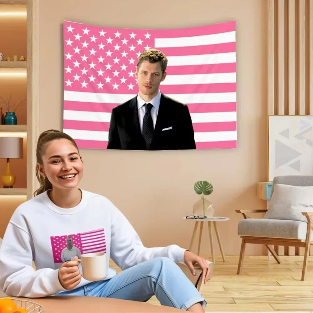 Customization Klaus Mikaelson Pink Funny Tapestry - Y2K Style Personalized Flat Print Banner For Bedroom, Home & Outdoor Decor