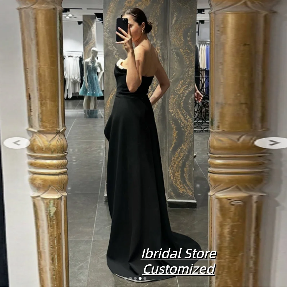 Customized Mermaid Evening Dresses Floor-length Strapless Sleeveless Prom Gown  Beading Crystal Simple Draped Party Gowns