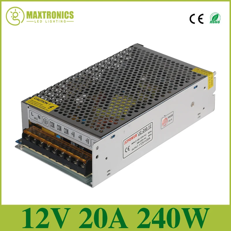 

Best quality 12V 20A 240W Switching Power Supply Driver for LED Strip AC 110-240V Input to DC 12V Free shipping