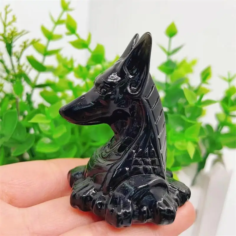 

5.7cm Natural Black Obsidian Anubis Hand Carved Crystals Stones Healing Polished Mineral Ornaments Home Decoration 1pcs