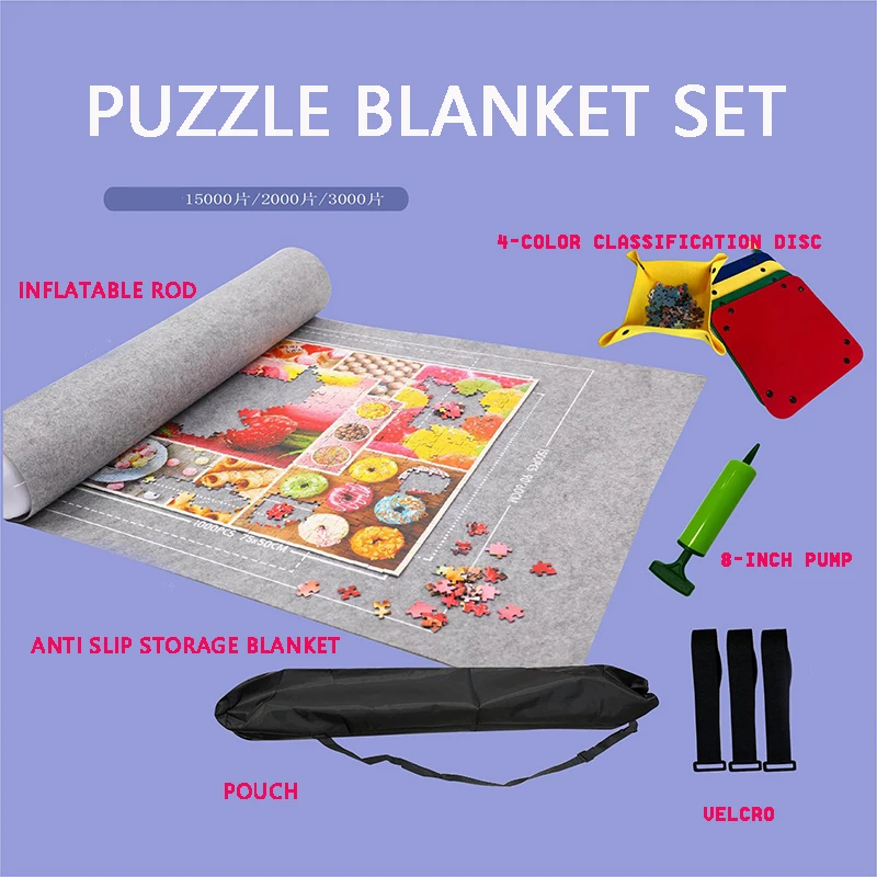 Couverture de jeu de puzzle en feutre avec sac de rangement de voyage portable, ensemble de polymères, accessoires de puzzle, 10 couleurs disponibles, 1500-3000 pièces