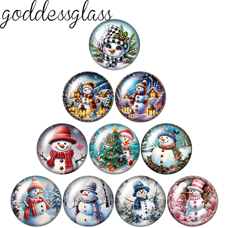 New Cartoon Snowman Merry Christmas Winter 10pcs 12mm/18mm/20mm/25mm Round photo glass cabochon demo flat back Making findings