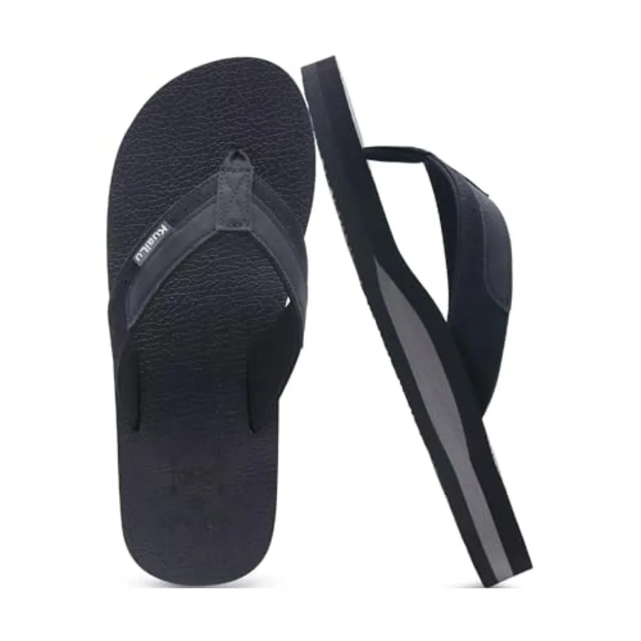 

KuaiLu Men's Yoga Mat Leather Flip Flops with Arch Support Comfortable Cushion Walking Thong Sandals Slip On Indoor Outdoor