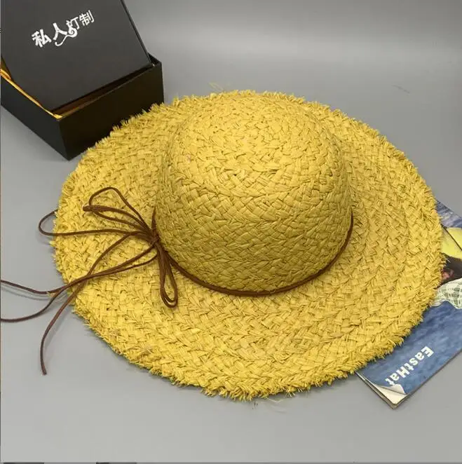 2024 Hand woven colorful raffia small eaves sun shading Beach Hat face trimming straw hat is convenient to carry on vacation hat