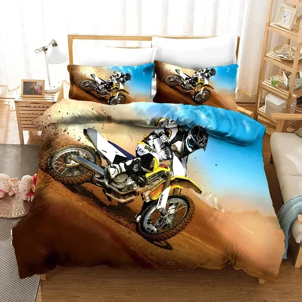 Luxury Bedding Set Motorcycle Print Duvet Cover Set with Pillowcase Motocross Bedspread boy's Bed Set - view 3