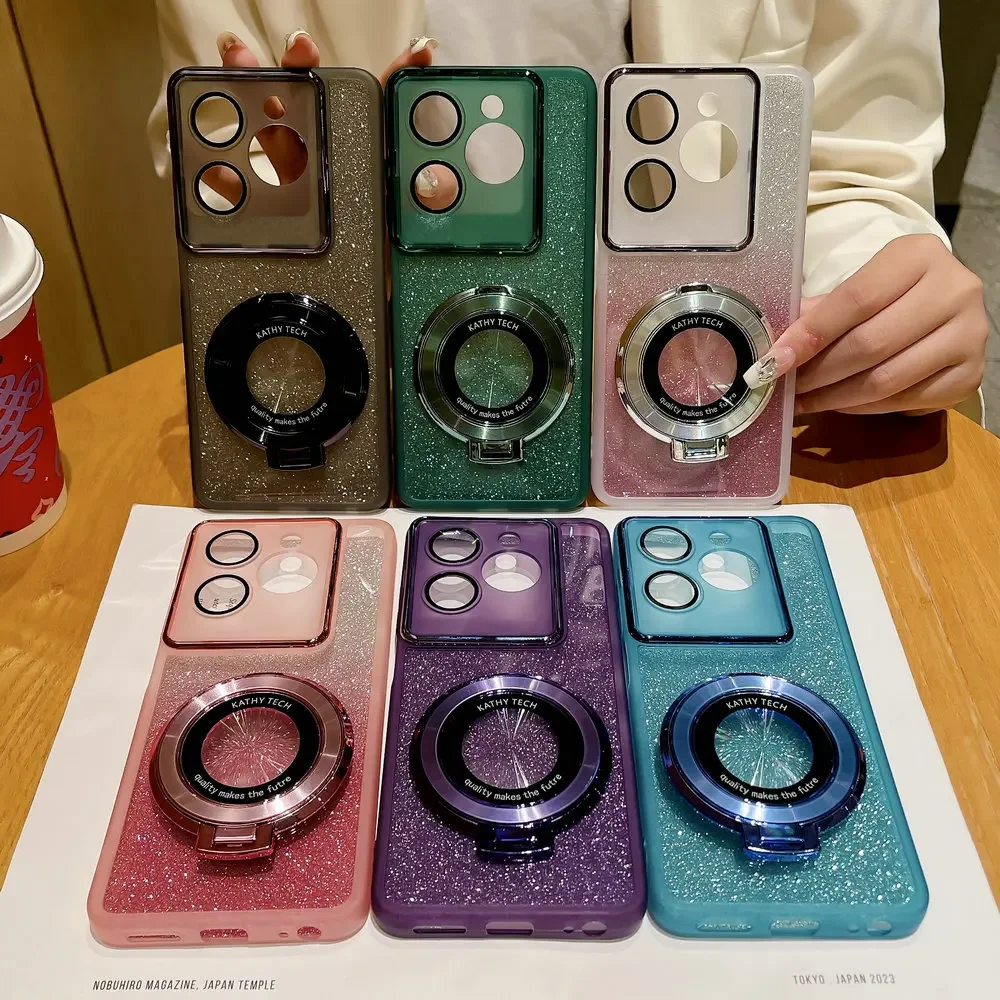 Anti-Shock Ring Holder TPU Protect Cover For infinix Note 40 Pro Plus X HOT 50I 4G 5G Glitter Rugger Shockproof Armor Phone Case