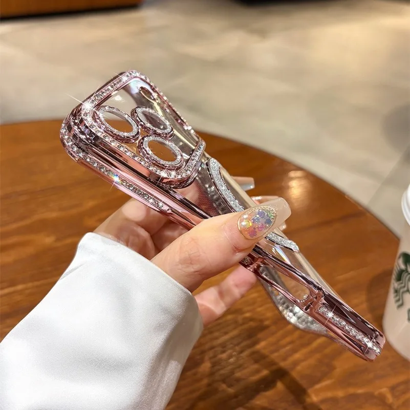 حافظة نسائية لامعة ماسية Magsafe لهاتف آيفون 17 Air 16 15 14 Plus 12 13 17 Pro Max غطاء شاحن لاسلكي ناعم من مادة البولي يوريثان الحراري