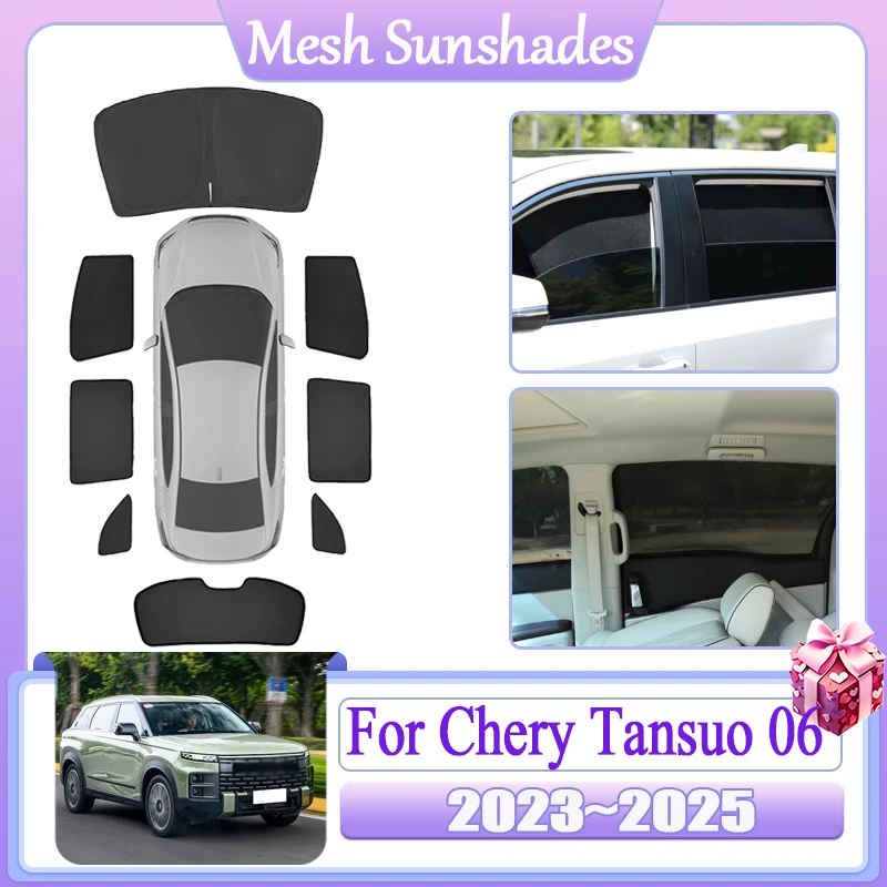 

For Chery Tansuo 06 Fulwin T6 Jaecoo J7 2023 2024 2025 Car Mesh Sun Shade Magnetic Sunshade Window Anti-UV Sun Visor Accessories