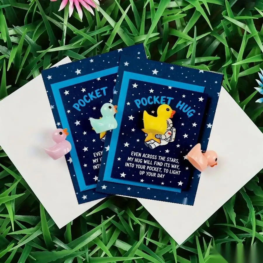 1/5/10/20/50/100pcs  Lucky Duck Pocket Hugs - Fantasy Theme Resin Charms with Inspirational Messages, Assorted Colors, Includes