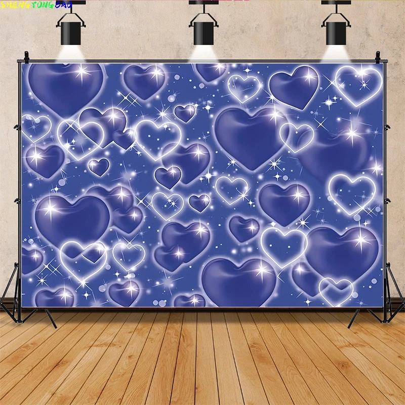 

Vinyl Custom Valentine's Day Wedding Photography Backdrops Props Lover Rose Flower Wall Blue Heart Party Easter Background AL-03