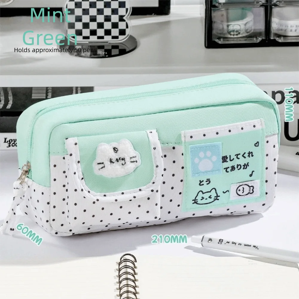 Cute Cartoon Print Pencil Case Clear Window Large Capacity Stationery Bag Multi-Compartment Multi-Layer Pen Bag School