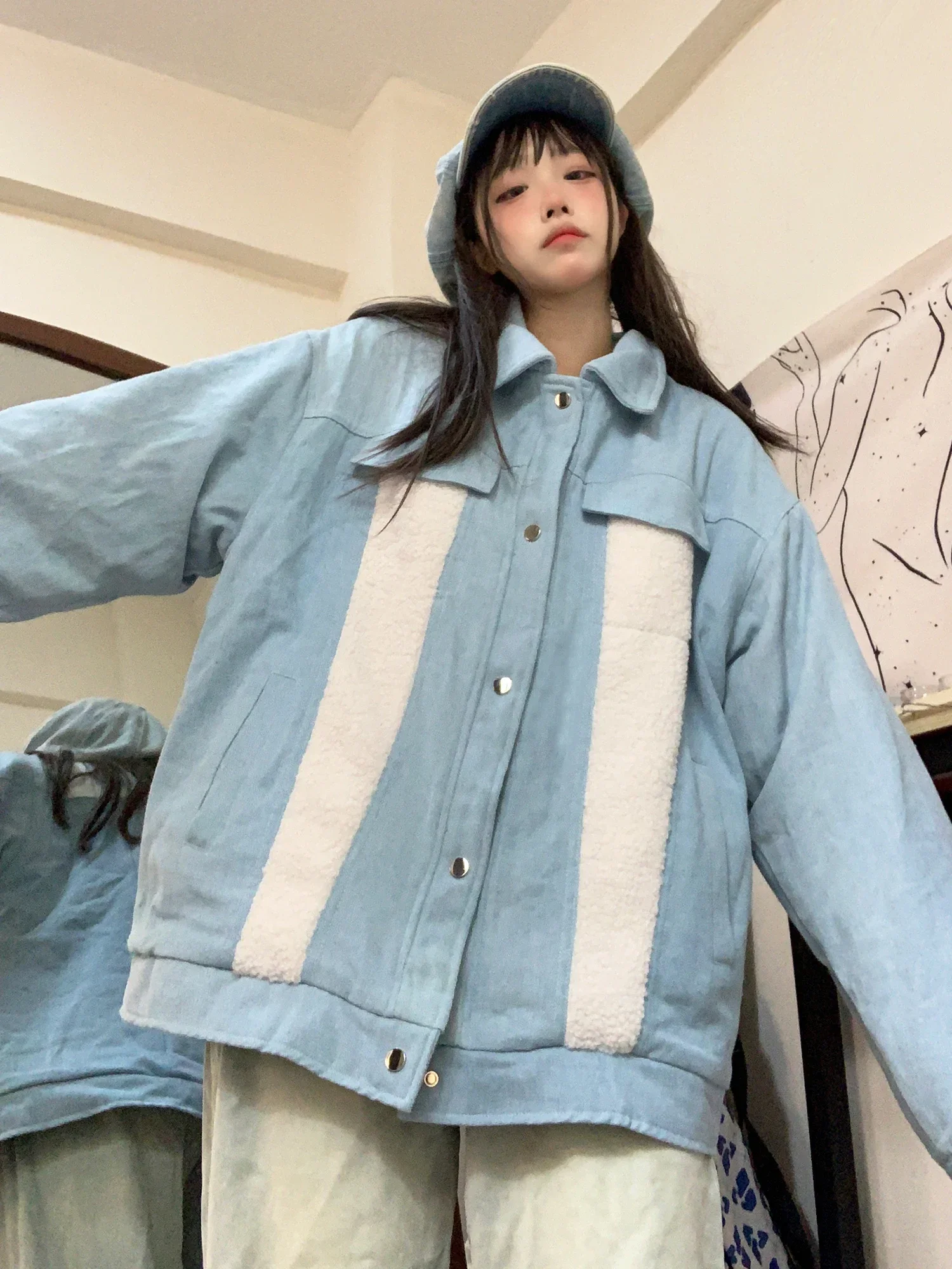 

Double Sided Wear Lamb Wool Zip Up Jacket Warm women winter plus size oversized outwear outfit coat casaco chaqueta harajuku y2k