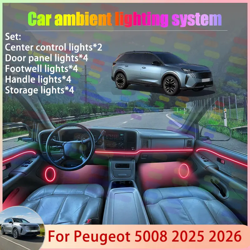 

Для Peugeot 5008 P67 MK3 3 2025 2026 2/18 в 1 автомобильная атмосферная лампа RGB абажур ансамбль стример атмосферный набор автозапчастей
