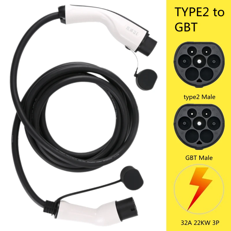 Type 2 to GBT EV Car Charging Cable 32A 22KW Three Phase Electric Vehicle Cord for Car Charger Station EVSE Female to Male Plug