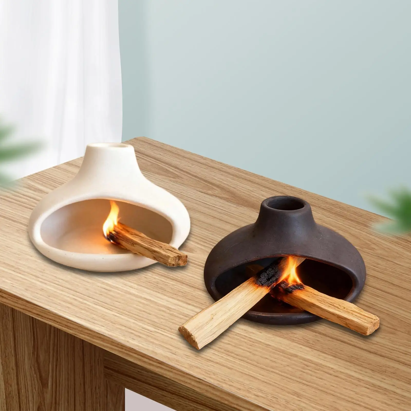 Ceramic Burner Cone Burner Sage Holder Smudge Bowl for Desktop Fireplace