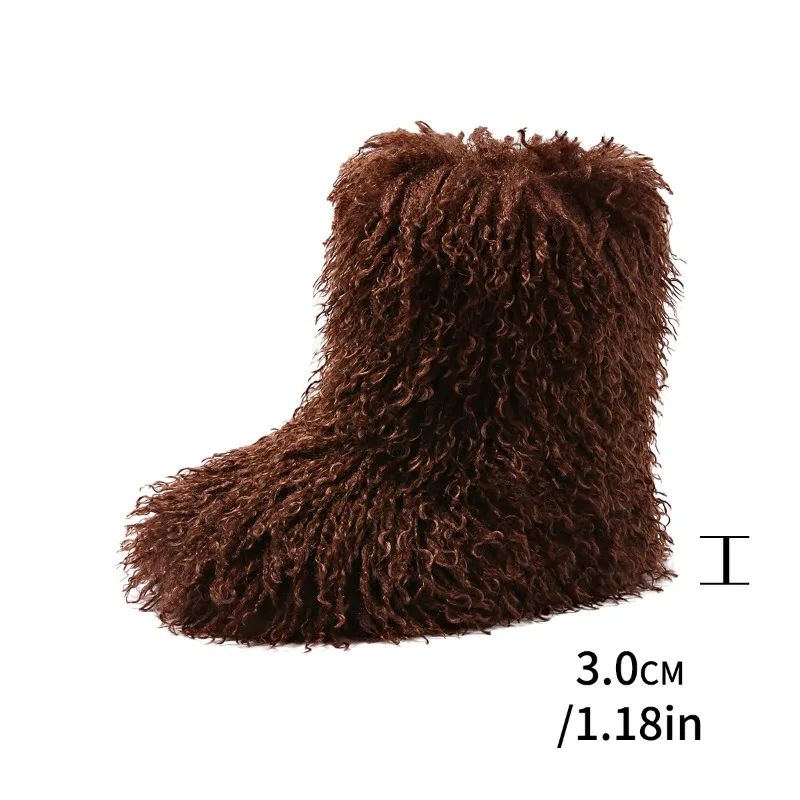 New Winter Boots Furry Shoes Women Teddy Fur Snow Boots Fluffy Warm Faux Wool Boot Plush Fashion Boots Ladies Mongolian Fur Boot