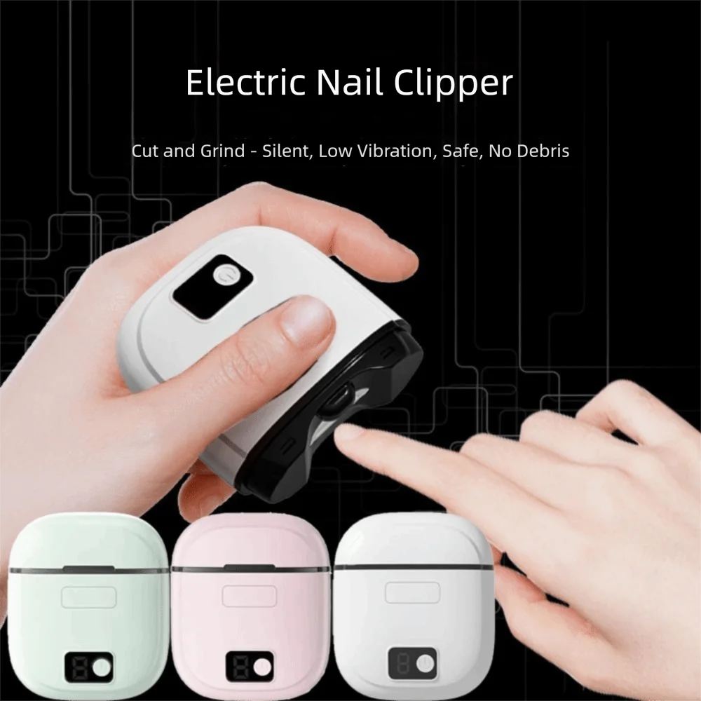 Rechargeable Electric Nail Clippers LED Light Anti-Splash Automatic Nail Trimmer Low Noise Portable Mini Nail Cutter For Babies
