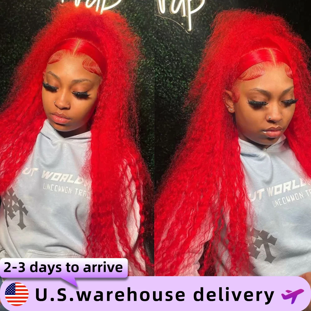 

Red Color Water Wave Lace Front Human Hair Curly Full Lace Front Human Hair 210% Brazilian Wigs Water Wave 13x6 Lace Frontal Wig