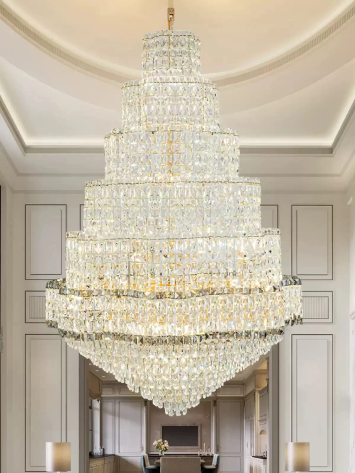 Postmodern Staircase Chandelier, Large Chandelier, Light Luxury And Simple Duplex Villa, Rotating Hollow Crystal Pendant Lightin