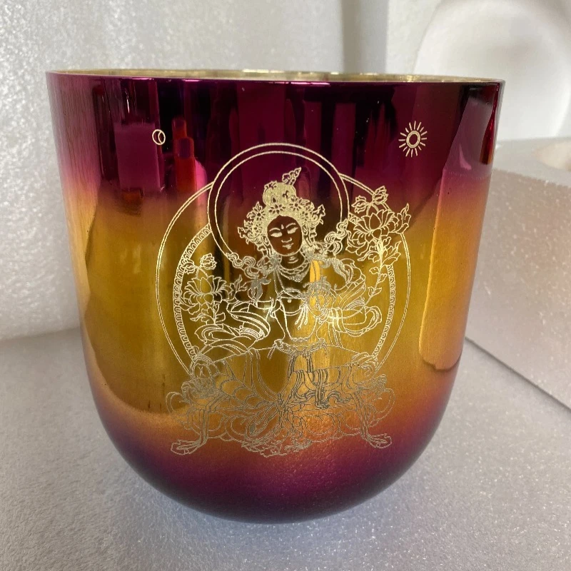 Golden Crystal Singing Bowl 8 Inches Meditation Handcrafted Singing Bowls Yoga Sound Therapy Bowls Music Instruments Percussion