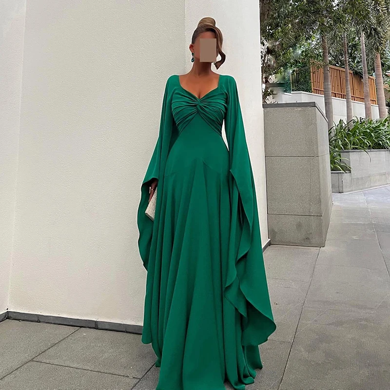 

Thinyfull Formal Green A-Line Prom Evening Dresses Saudi Arabia V-Neck Party Dress Women Night Cocktail Prom Gowns Custom Size