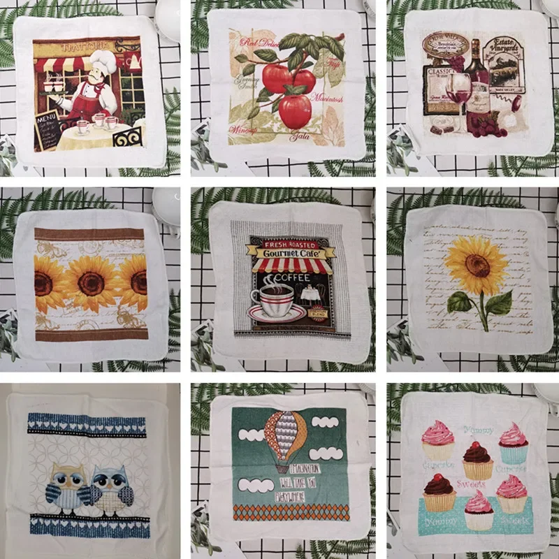 

5Pcs 30x30cm Square Cotton Terry Colorful Vintage Printed Absorbent Kitchen Tea Towels Dishcloth