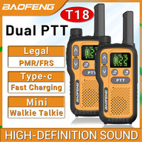 2PCS Baofeng BF-T18 Mini Dual PTT Walkie Talkie Portable PMR FRS Flashlight Support Type-C Charger NOAA For Hunting Camping